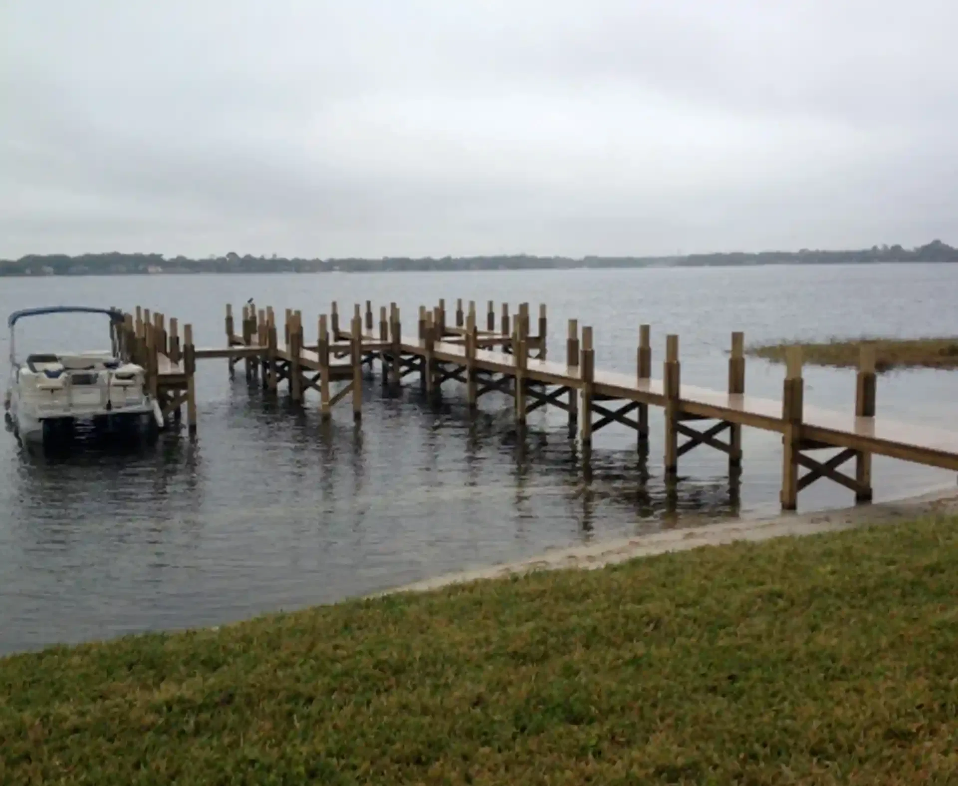 walkway over water to a boat dock