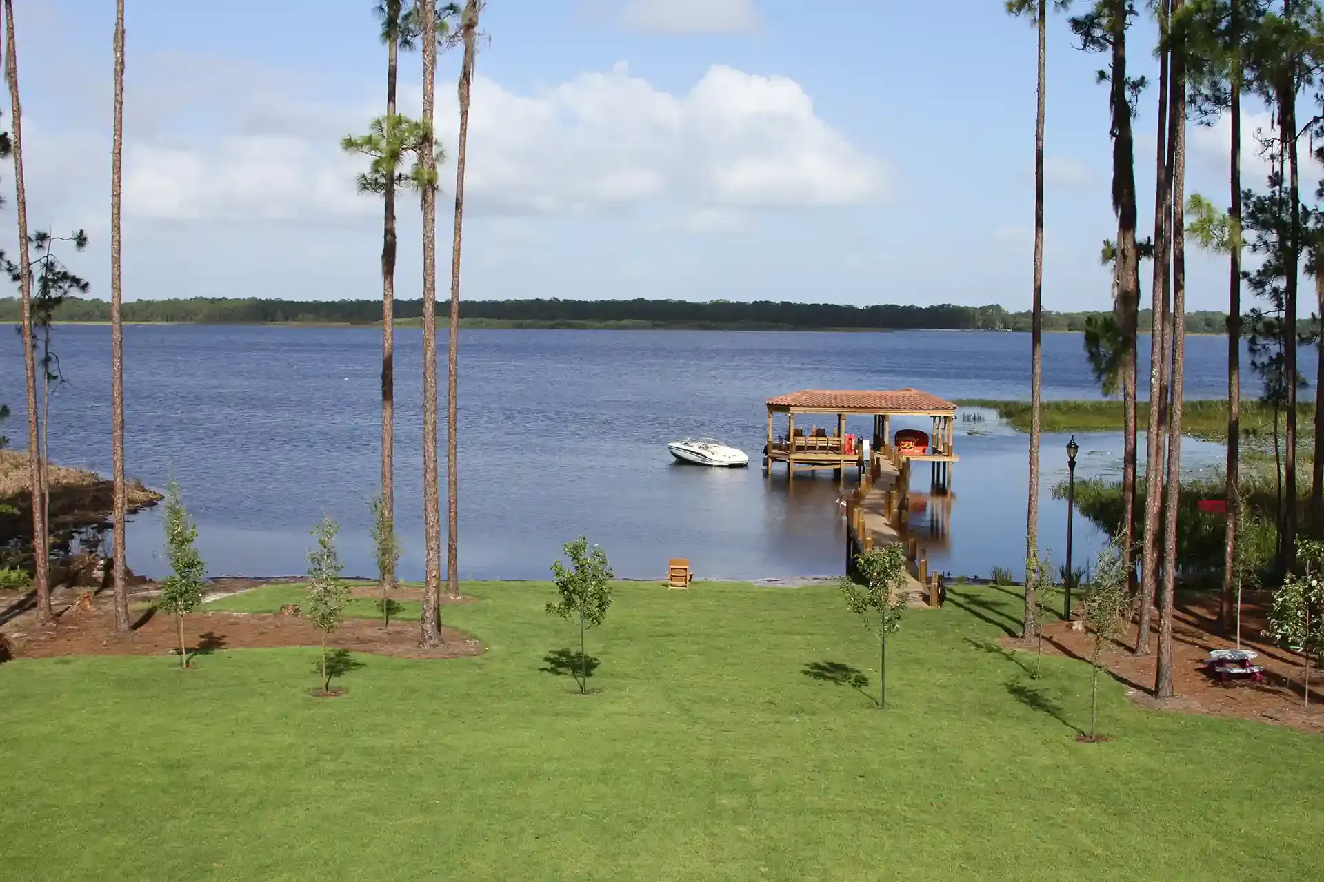 photo of a backyard boat dock 