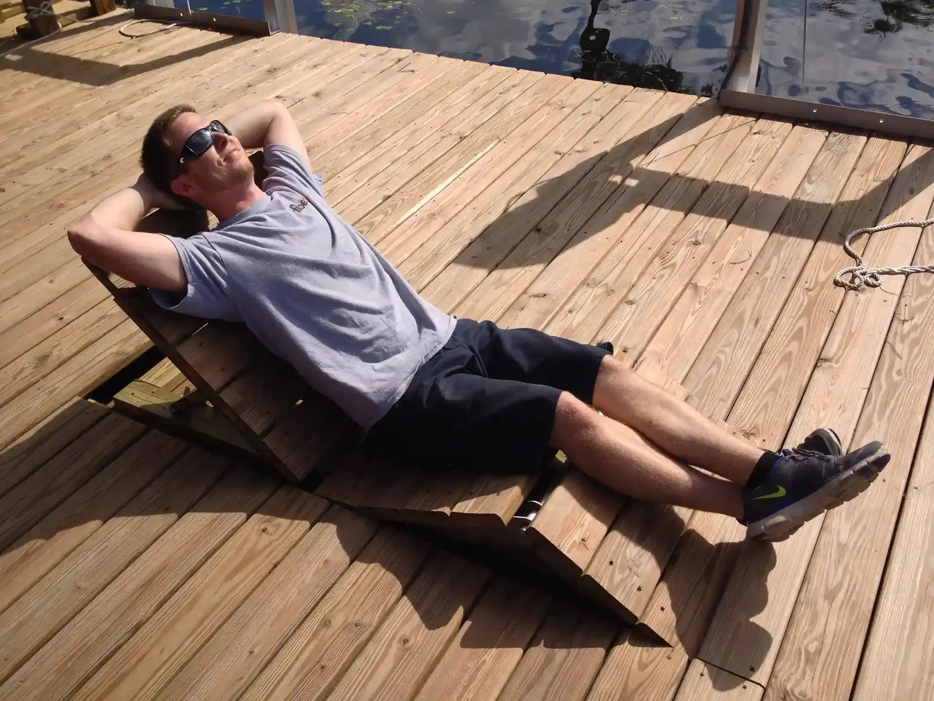 photo of a chair built into a dock